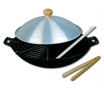 LFGB-qualifizierter Gusseisen-Wok mit 30 cm